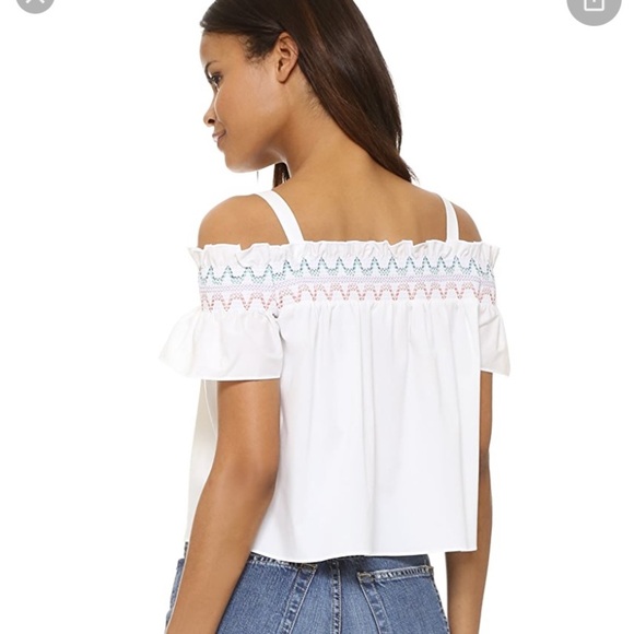 Shoshanna White Vivi Off The Shoulder Embroidered Summer Top 0 - Picture 3 of 9